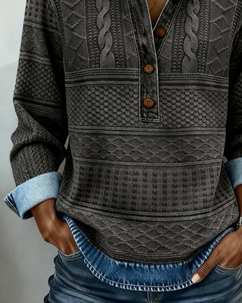 Astrid - Half-Button Lapel Collar Sweatshirt