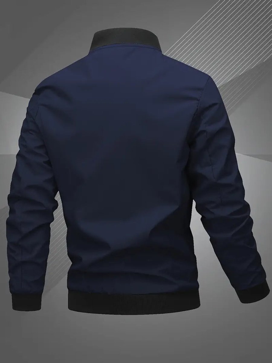 Athletic bomber jacket for men with stand collar
