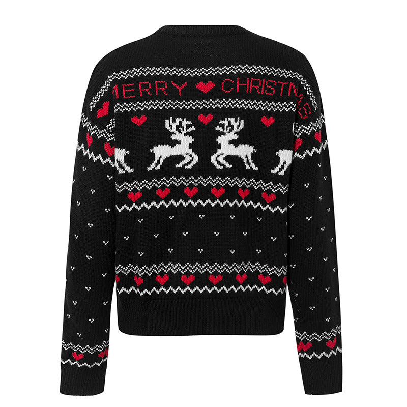 Women's white elk print Christmas knit sweater