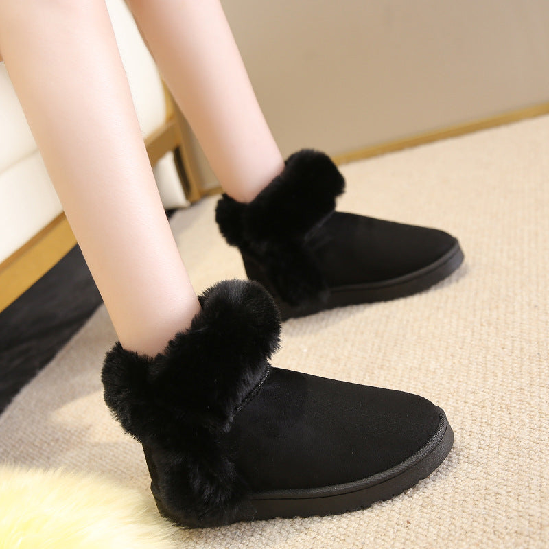 Black slip-on women's winter ankle boots with round toe