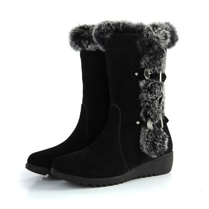 Women's light brown mid-calf slip-on snow boots