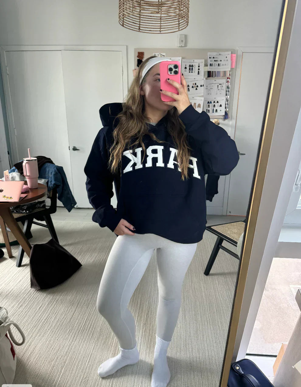 Varsity Oversized Hoodie Navy with White Letters