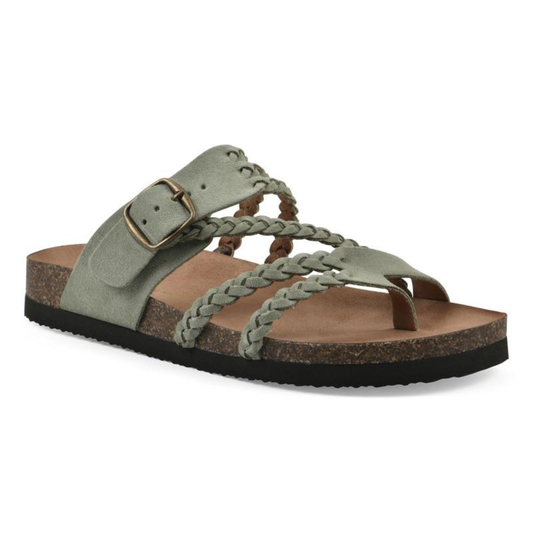 Women's braided buckle cork flat sandals - green