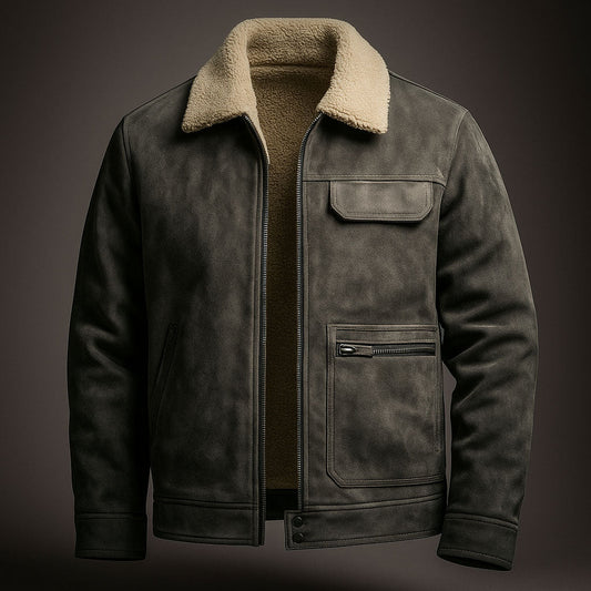 Men's suede shearling lined jacket - gray