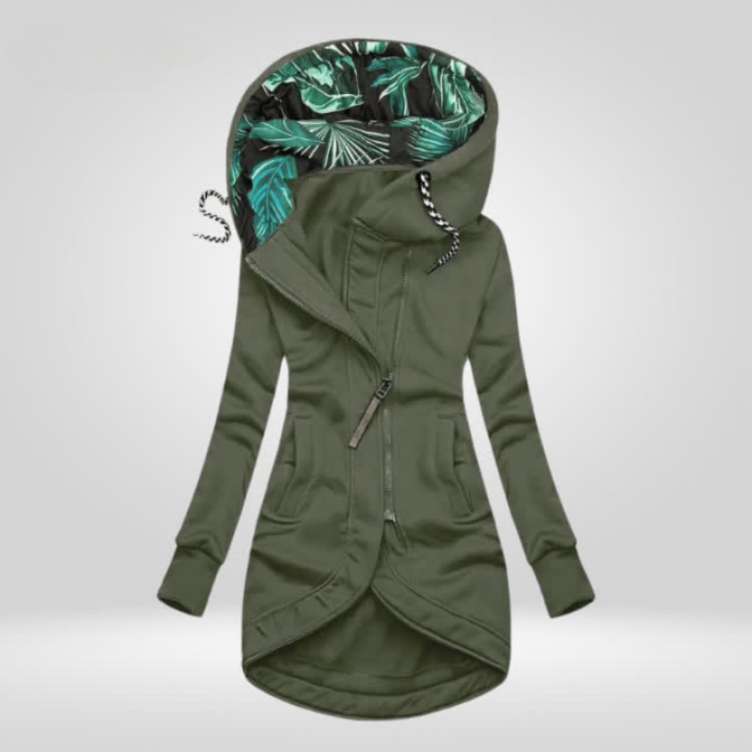 Women's hooded windbreaker coat with adjustable hood