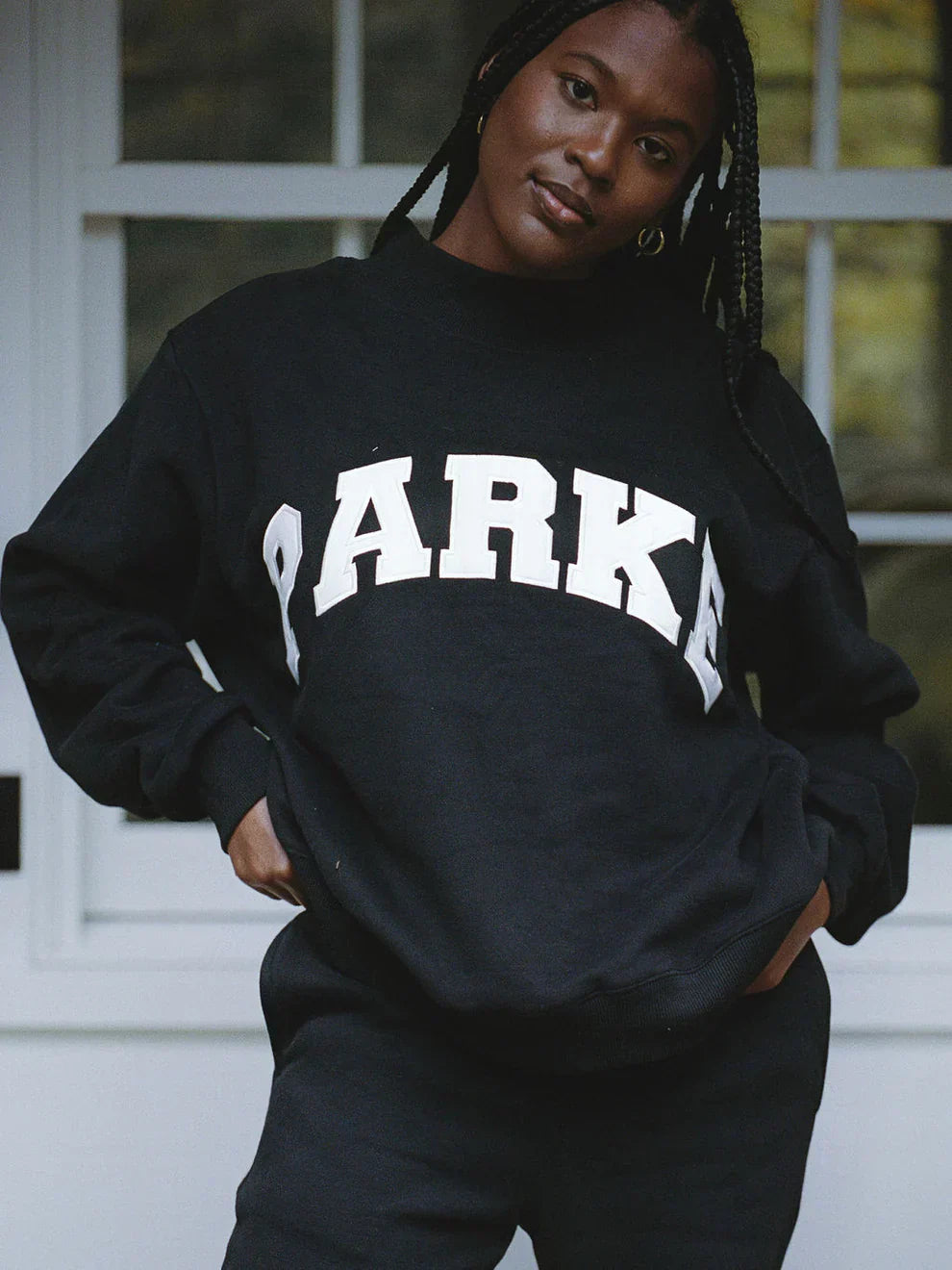 Varsity Oversized Sweatshirt Black with White Letters