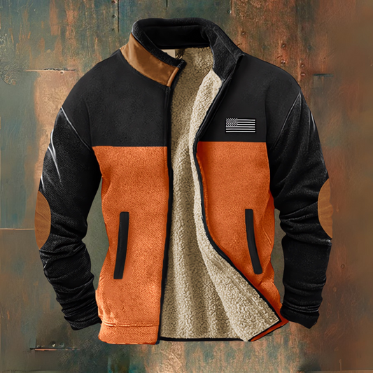 Men's fleece jacket with stand collar - orange
