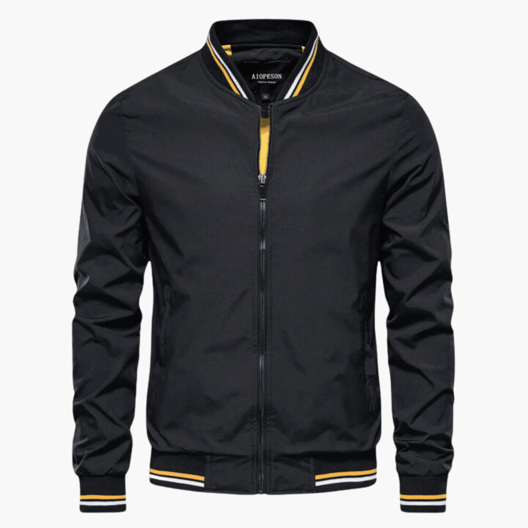 Zip Up Bomber Jacket with Ribbed Trim for Men - black