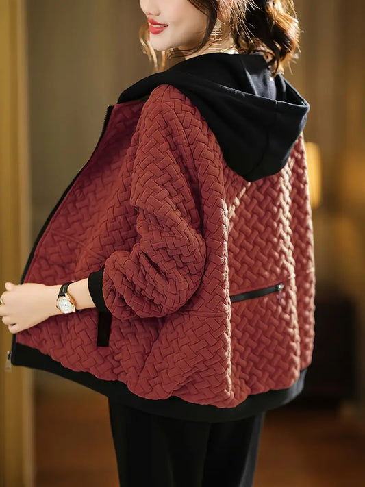 Alienor - Quilted Hooded Coat with Contrast Trim