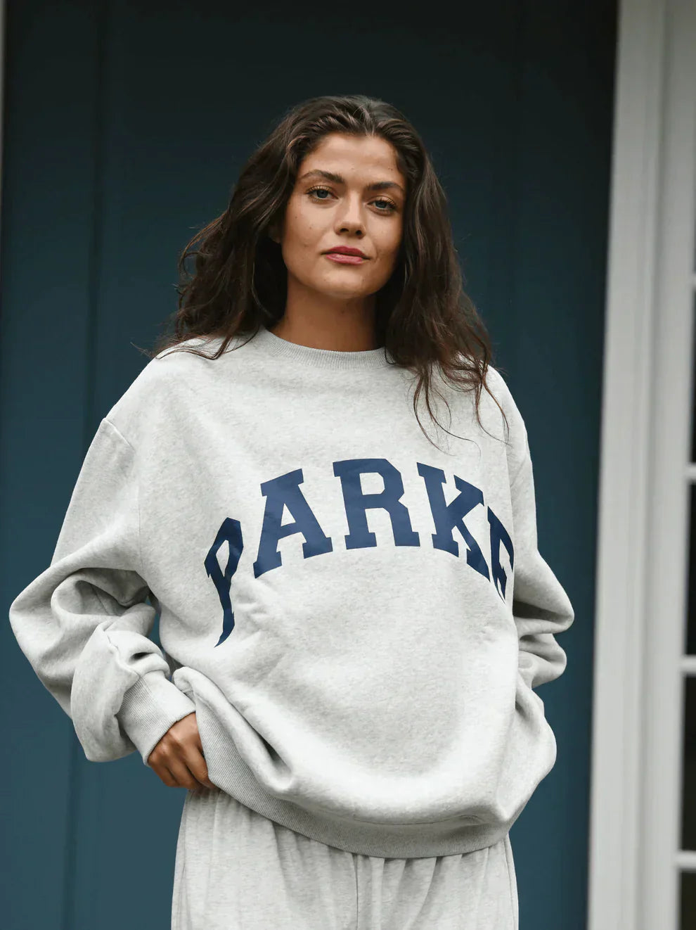 Varsity Oversized Sweatshirt Grey with Navy Letters