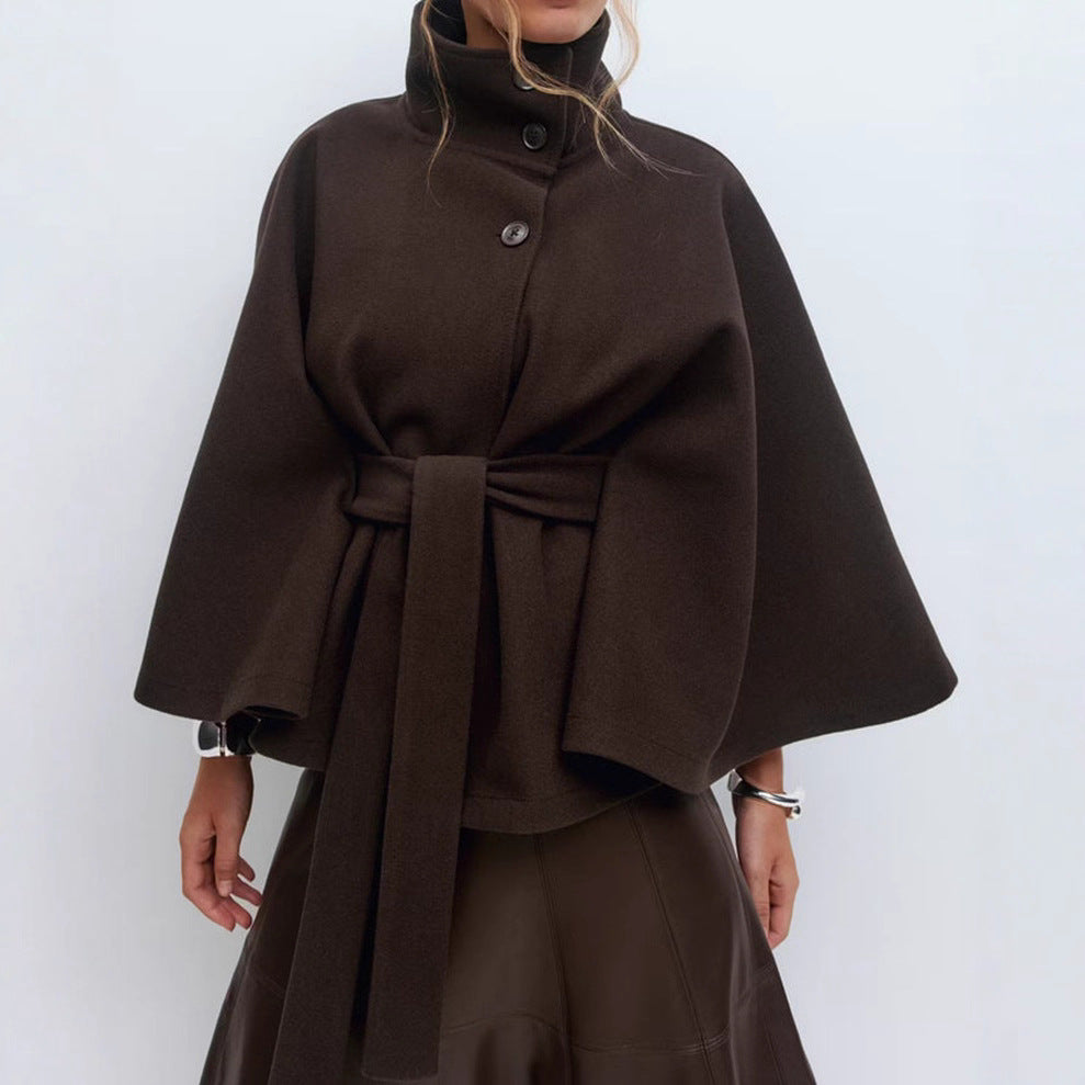 Women's high neck batwing trench coat with belt