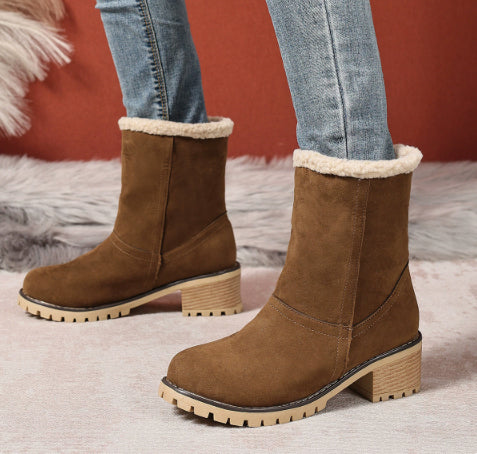 Women's mid-calf snow boots with round toe