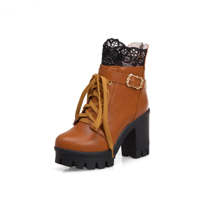 Women's lace-up ankle boots with square heel