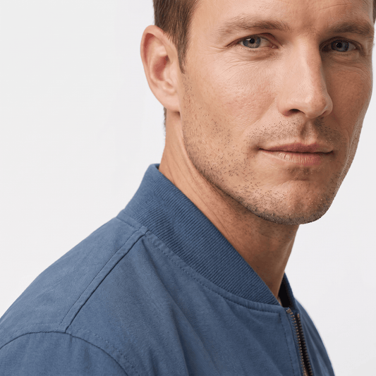 Suede bomber jacket for men with ribbed collar