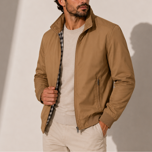 Bomber jacket for men with stand collar - brown