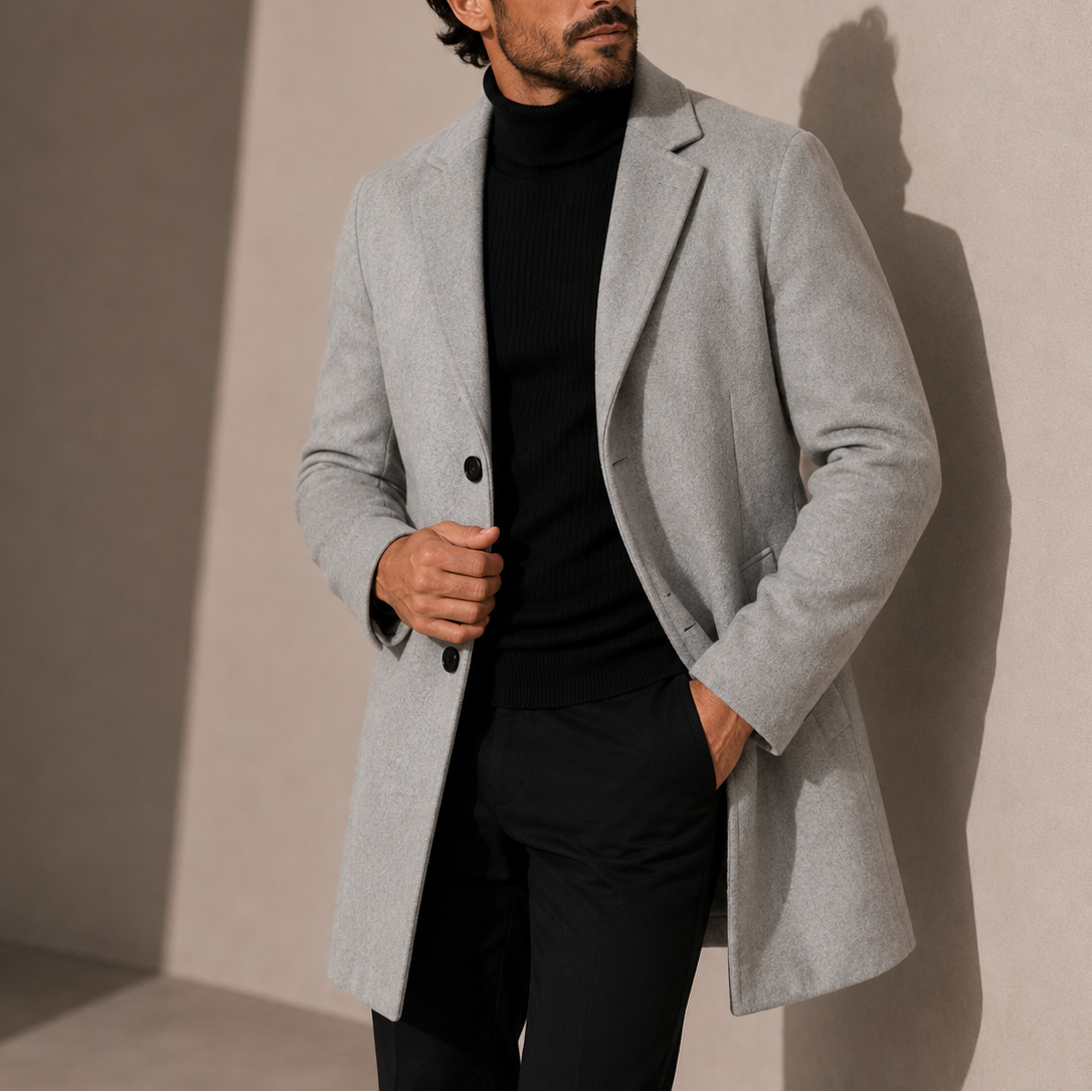 Tailored overcoat for men with button front - grey