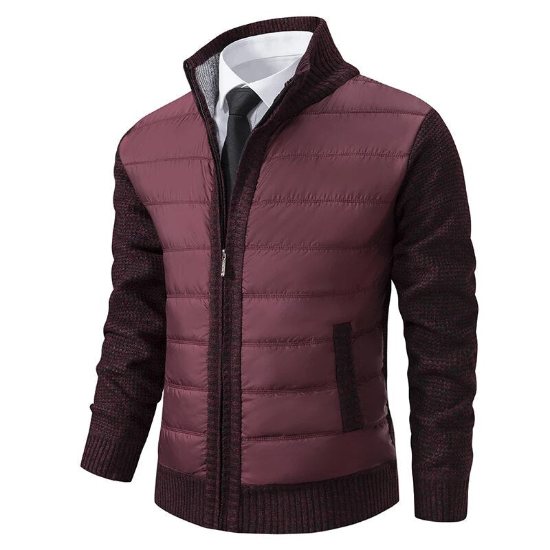 Men's knit sweater jacket with full zip - burgundy