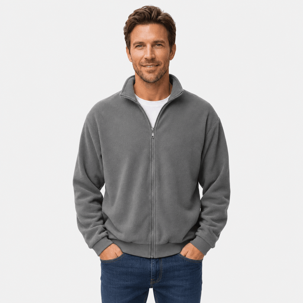 Men's fleece jacket with high collar - gray