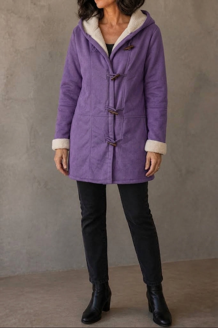Hooded coat for women with plush lining - light purple