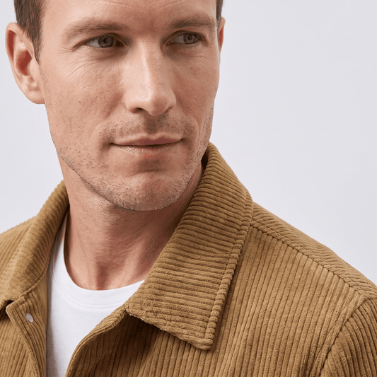 Men's quilted corduroy jacket with snap front