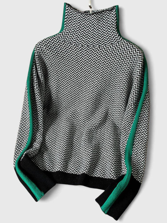 Charlotta - Bold Stripe High-Neck Knit Sweater