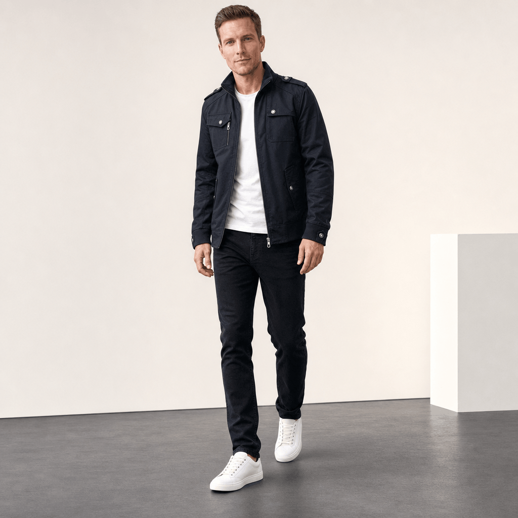 Men's utility bomber jacket with four flap pockets