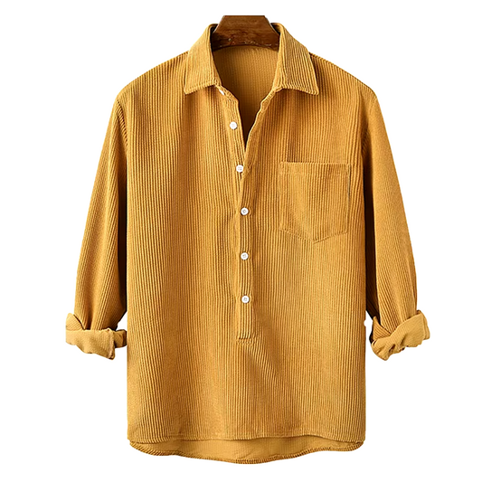Corduroy Shirt with Camp Collar for Men - yellow