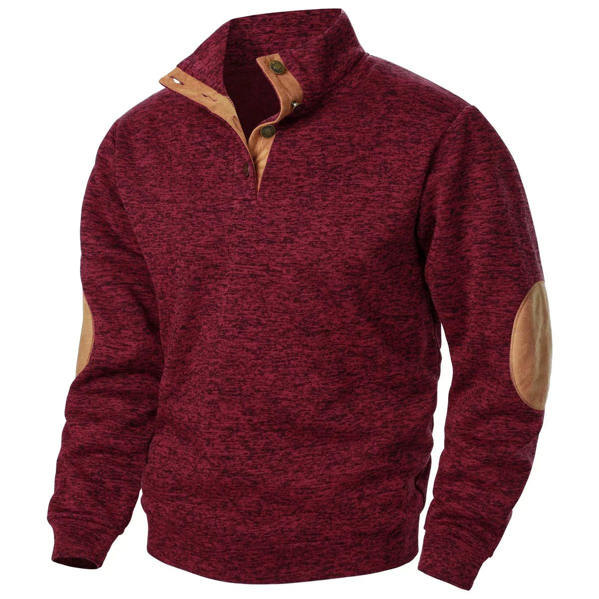 Knitted sweater for men with elbow patches - burgundy
