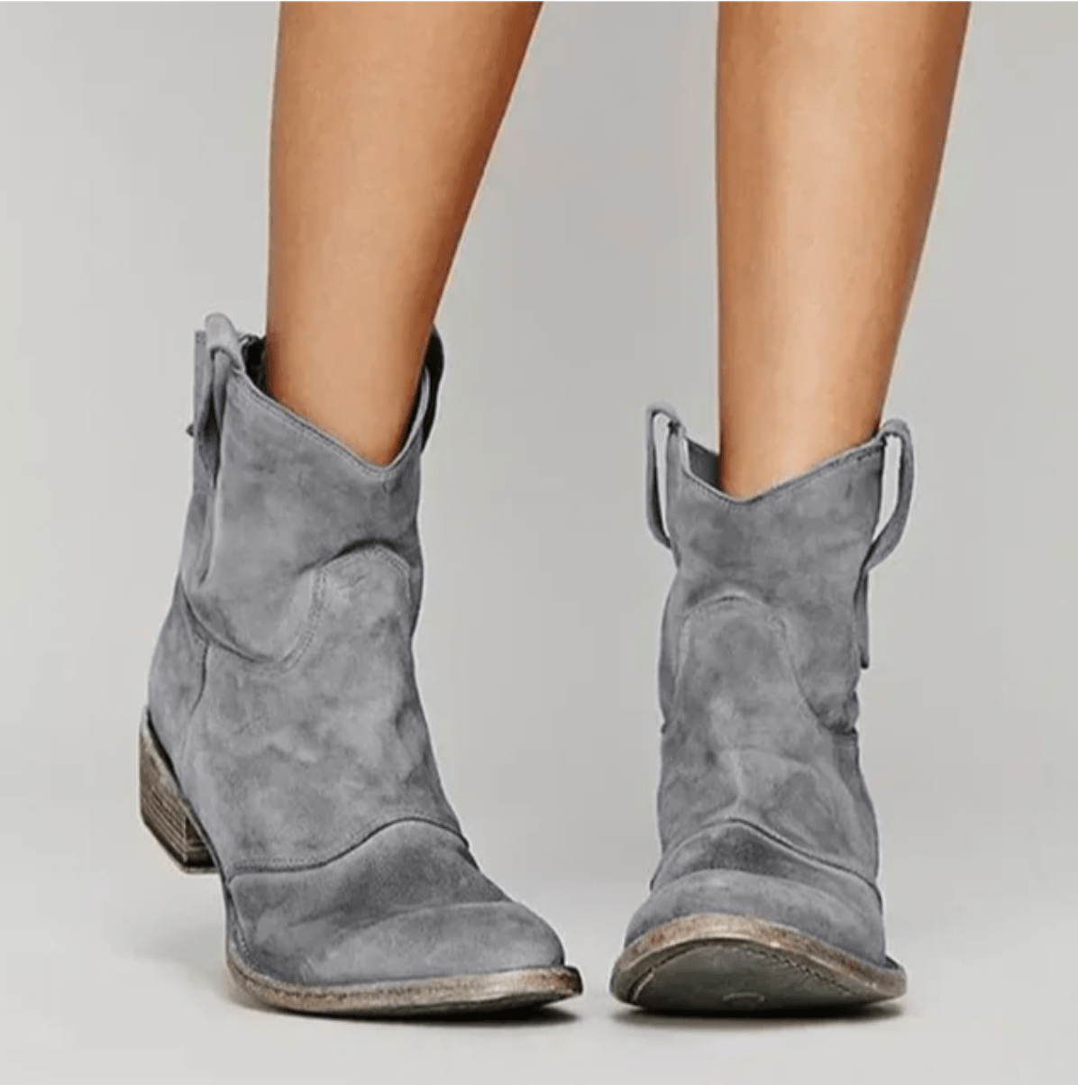 Women's western ankle boots with V-collar and side zip