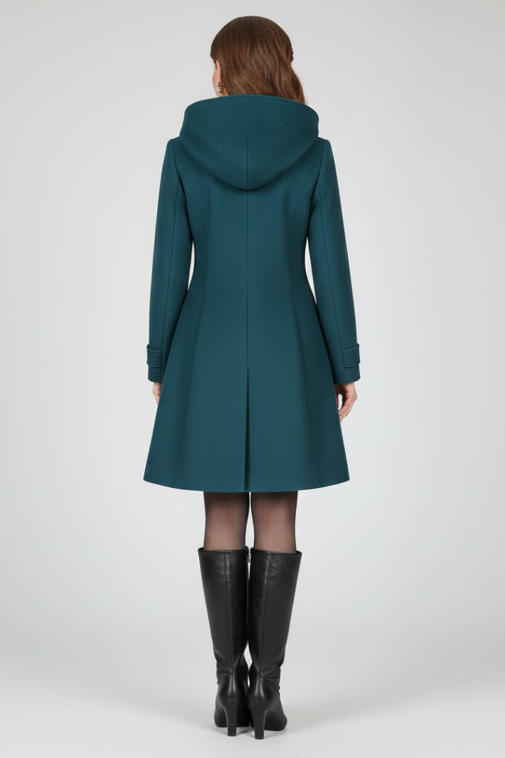 Perpetua - Hooded A-Line Knee-Length Coat