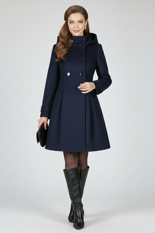 Perpetua - Hooded A-Line Knee-Length Coat