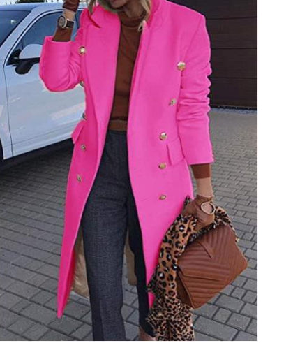 Women's double-breasted mid-length trench coat with notched lapel