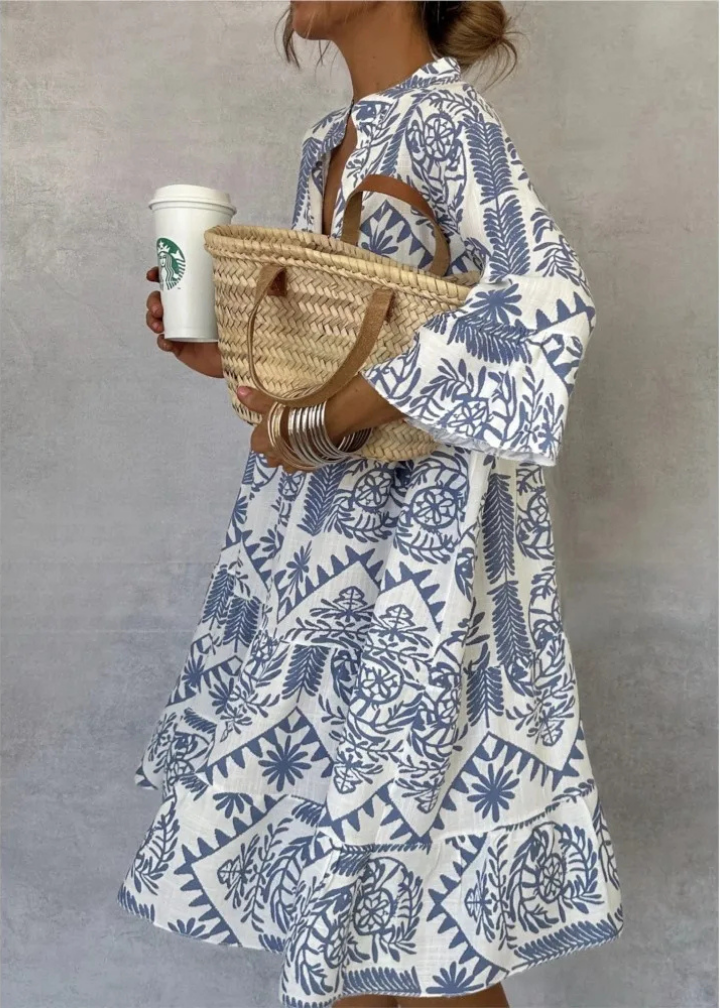 Anya | Women's Linen Boho Print Oversized Flowy Midi Dress