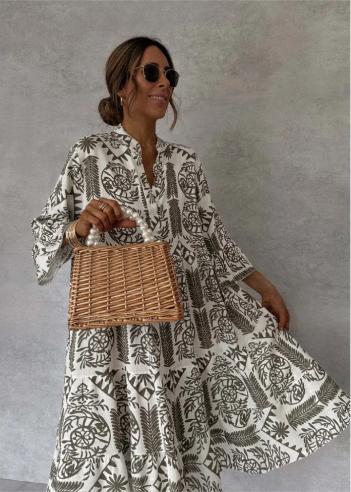 Anya | Women's Linen Boho Print Oversized Flowy Midi Dress