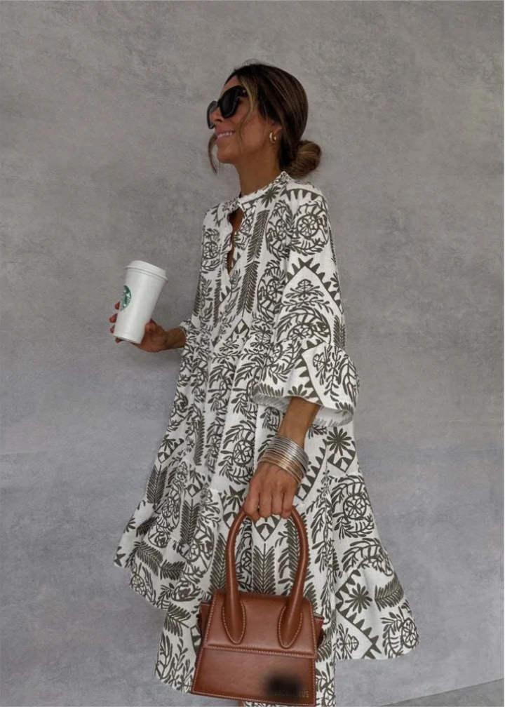 Anya | Women's Linen Boho Print Oversized Flowy Midi Dress