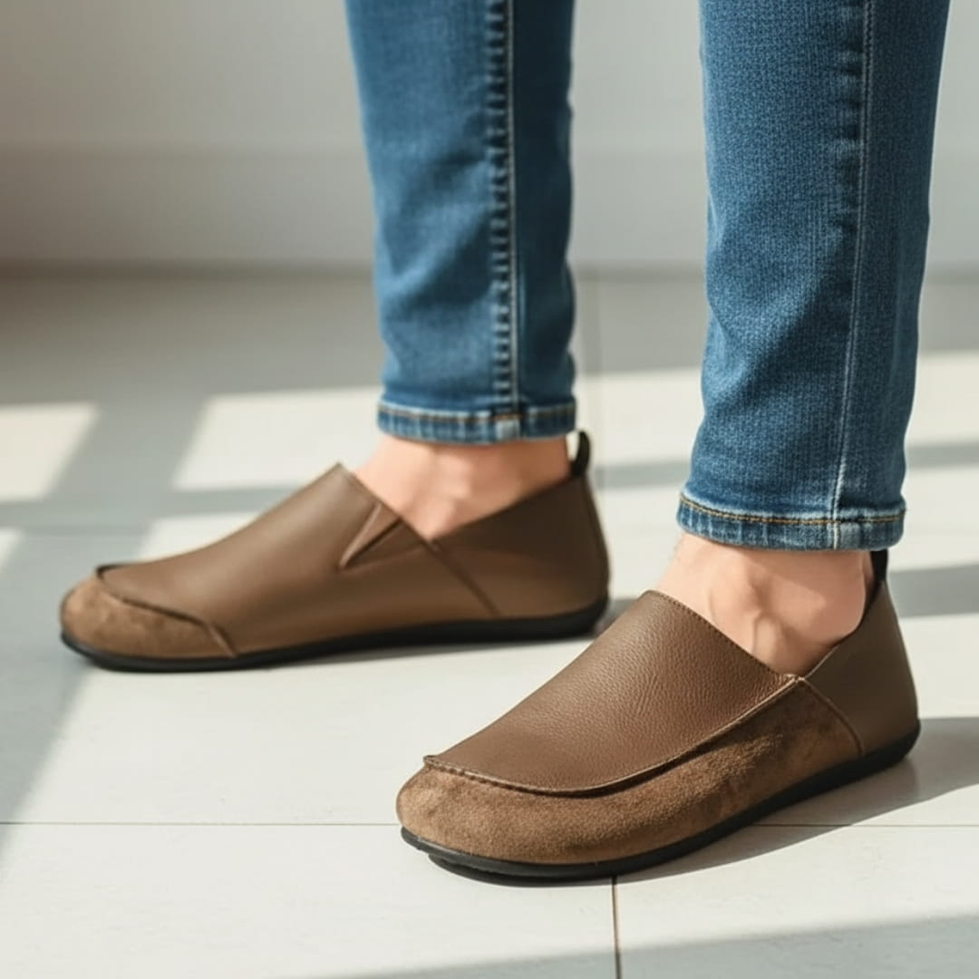 Suede and Textured Leather Slip On Loafers for Men