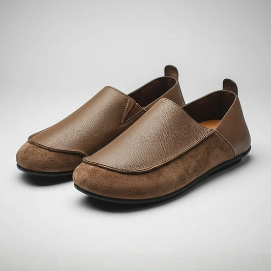 Suede and Textured Leather Slip On Loafers for Men - brown