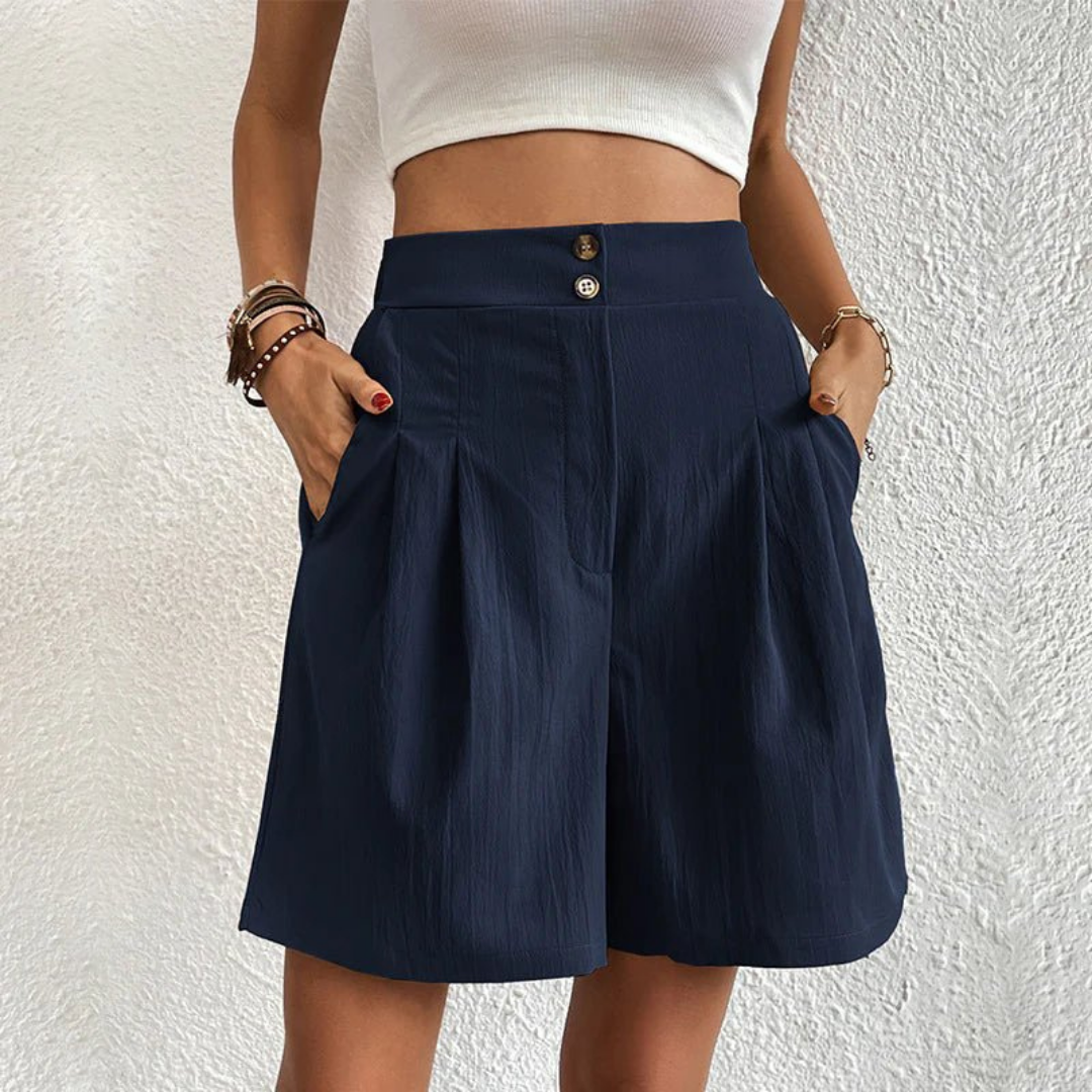 Blythe | Women's Linen High-Waist Pleated Wide-Leg Shorts
