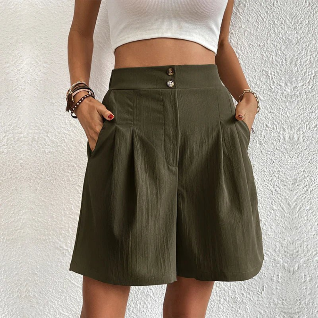 Blythe | Women's Linen High-Waist Pleated Wide-Leg Shorts