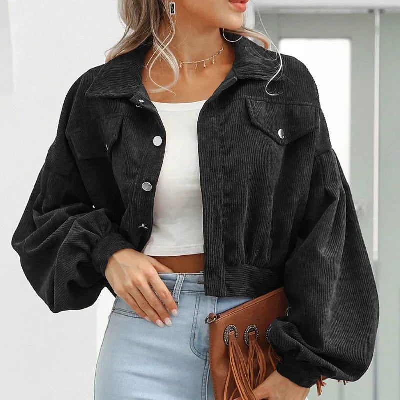 Modesty - Cropped Corduroy Bomber Jacket