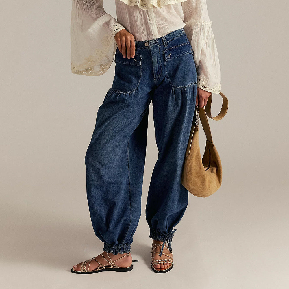 Emilia - Cropped Wide Leg Tie-Ankle Jeans