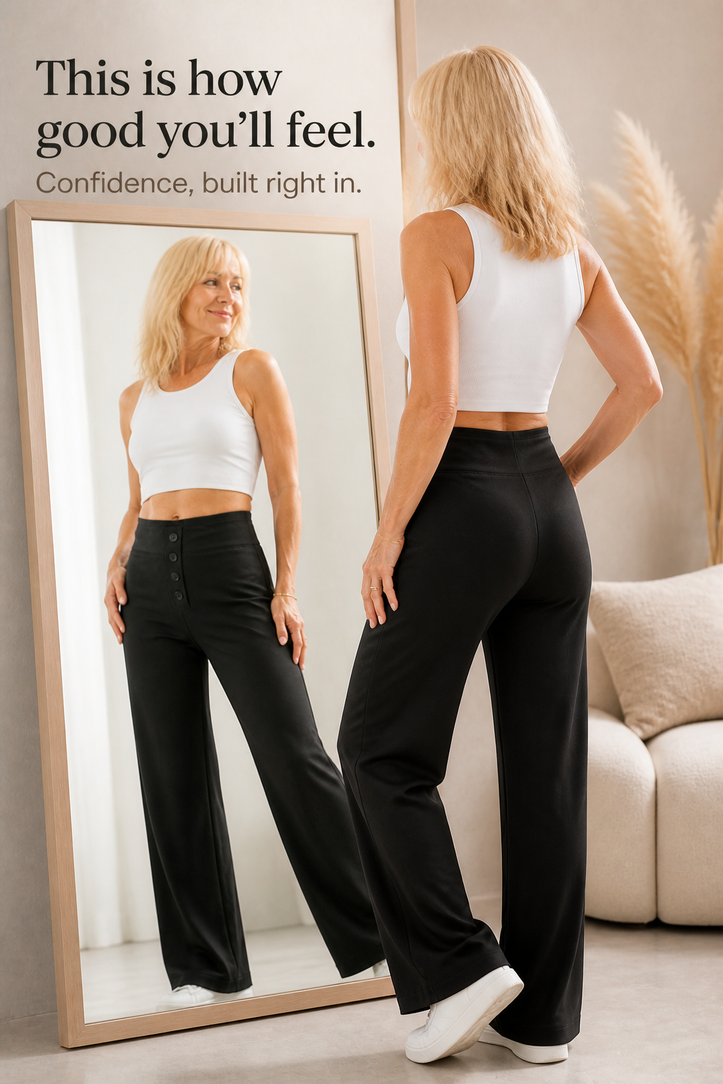 Irena - High-Waisted Buttoned Stretch Trousers