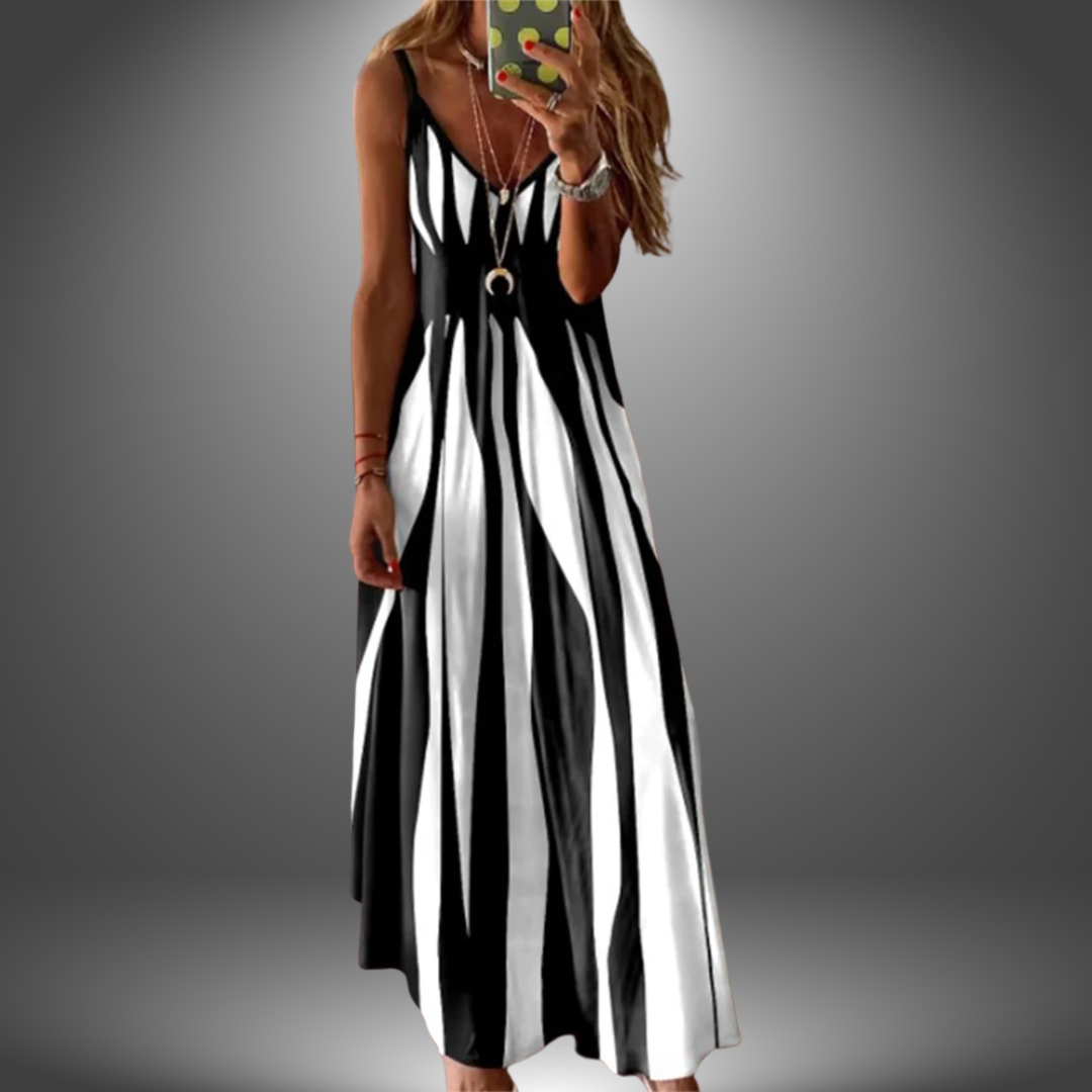 Cove | Women's Stretch Striped Spaghetti Strap V-Neck Maxi Dress