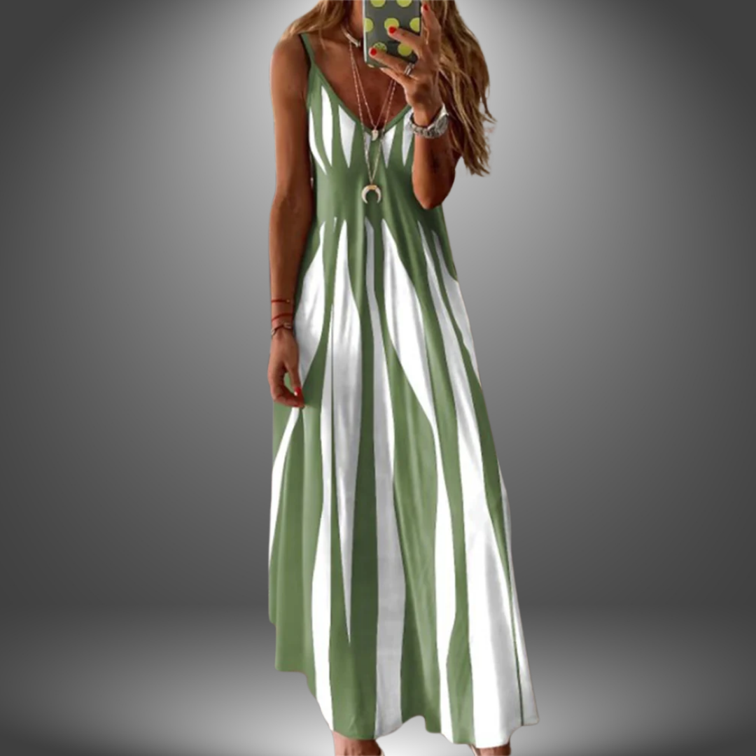 Cove | Women's Stretch Striped Spaghetti Strap V-Neck Maxi Dress