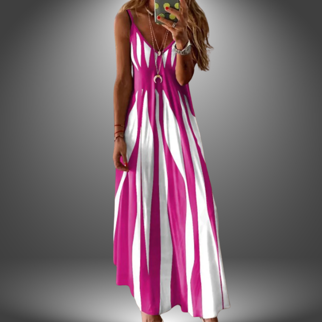 Cove | Women's Stretch Striped Spaghetti Strap V-Neck Maxi Dress