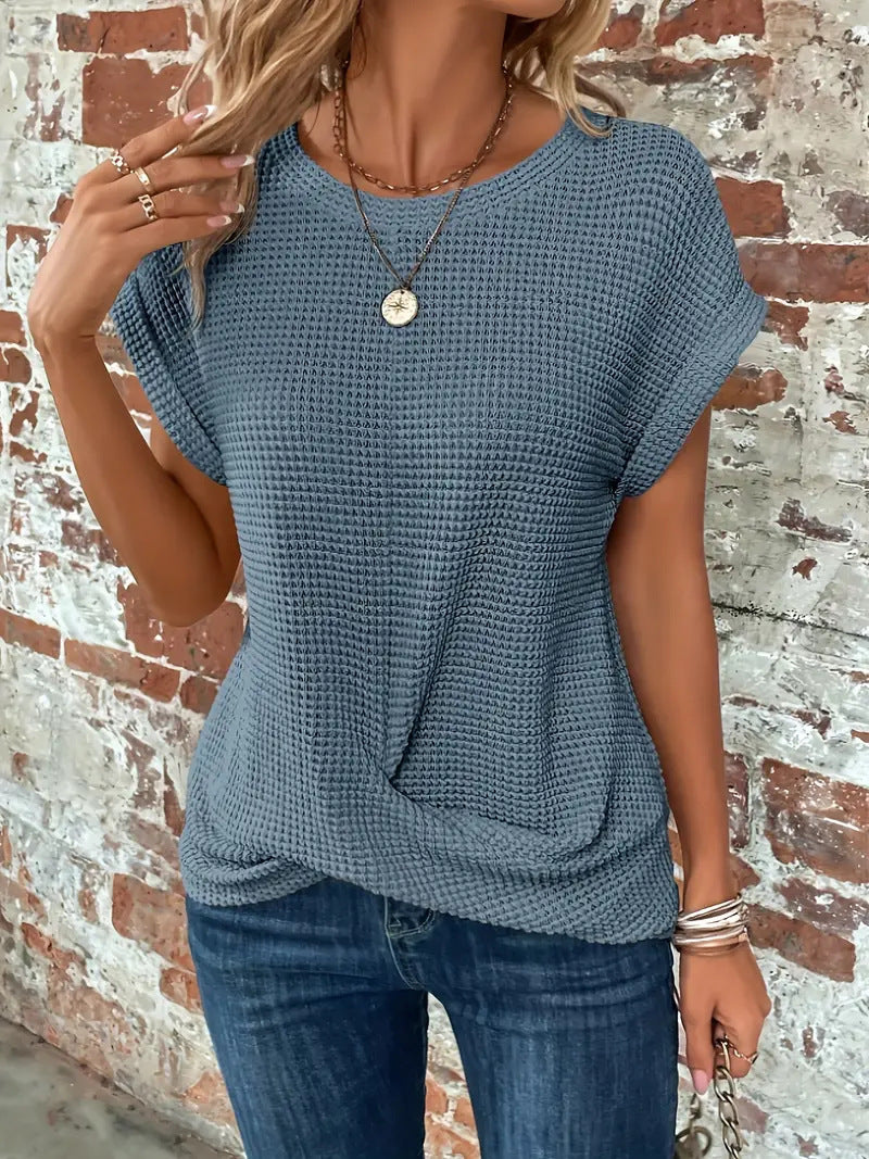 Ember | Women's Casual Cotton-Blend Waffle Knit Short Sleeve Top