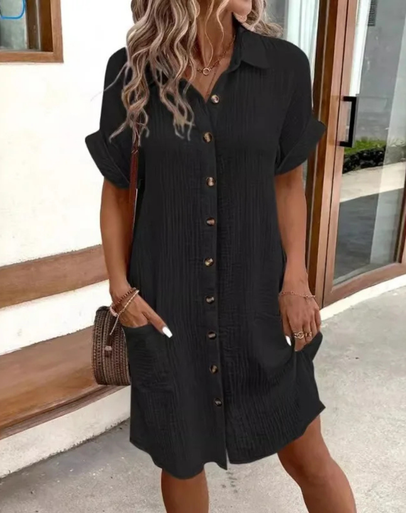 Hazel | Women's Cotton Button-Down Collared Shirt Dress