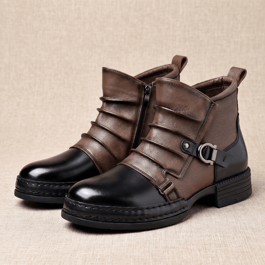 Buckled Ankle Boots with Side Zip for Men