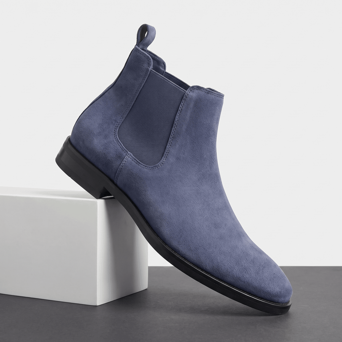 Plain Leather Chelsea Boots with Twin Gussets for Men - blue