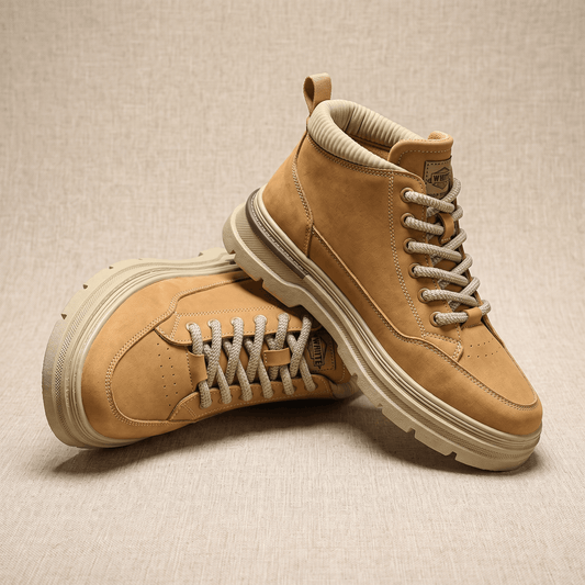 Lined Suede Winter Boots with Lugged Sole for Men